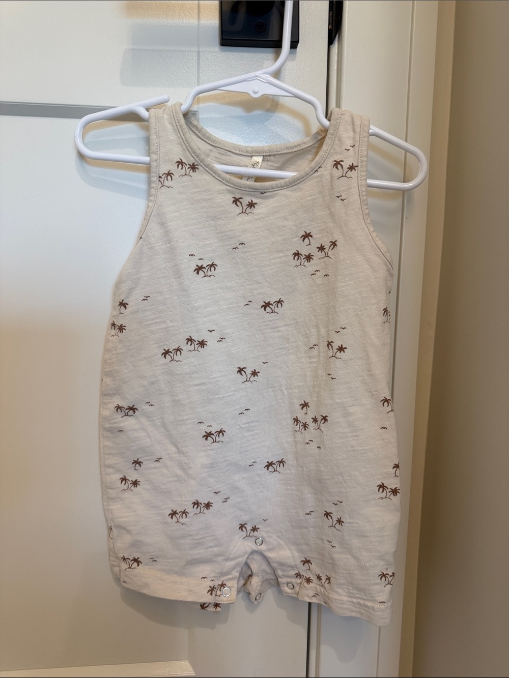 Rylee + Cru Cream Tank Romper with Brown Palm Print